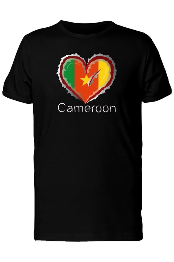 Cameroon Scratched Flag Heart T-Shirt Men -Image by Shutterstock, Male Small