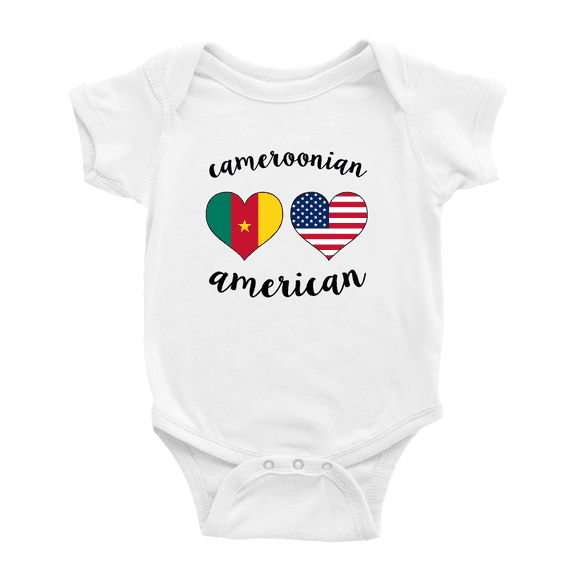 Cameroonian American Flag Two Hearts Baby Bodysuits Newborn Clothes (White, 0-3 Months)