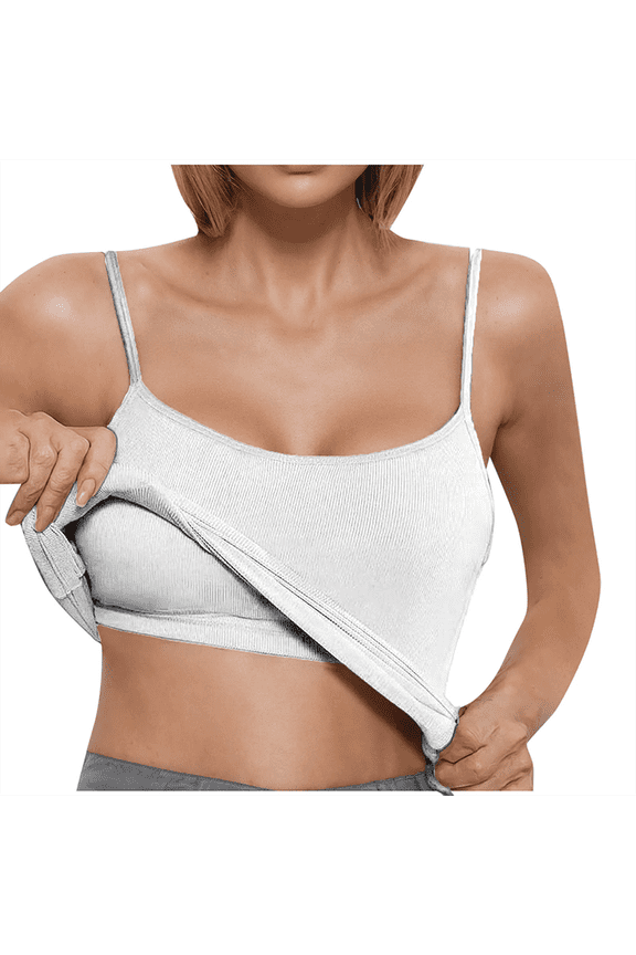 Cami Built In Bra Tank Tops for Women Camisole Adjustable Spaghetti Strap Shelf Bras Yoga Workout Basic Undershirts Sleeveless Summer Tops