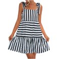 thumbnail image 1 of Cami Dresses for Women Square Neck Shoulder Straps Bowknot Striped Mini Dress Summer Casual Comfy Beach Sun Dress, 1 of 5