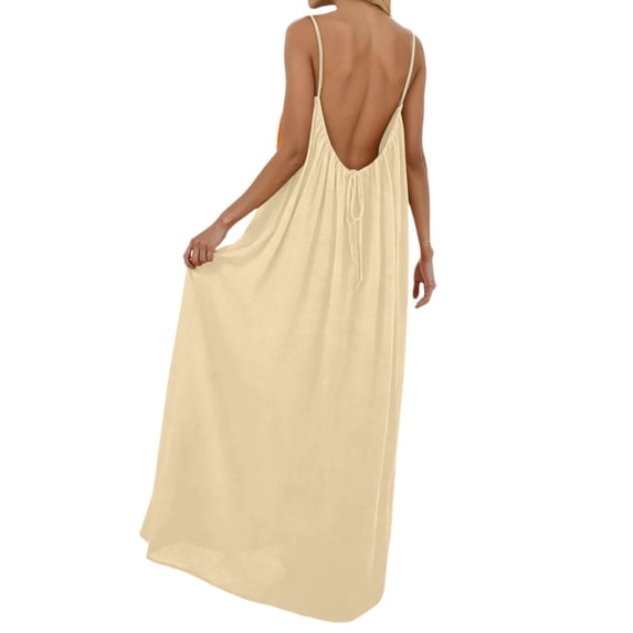 Cami Lounge Dress Backless for Women 2026 Summer Maxi Sleeveless House Dress Long Sundress Backless Cami Dresses Wine Beige 2XL