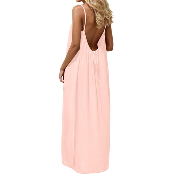 Cami Lounge Dress Backless for Women 2026 Summer Maxi Sleeveless House Dress Long Sundress Backless Cami Dresses Wine Pink S