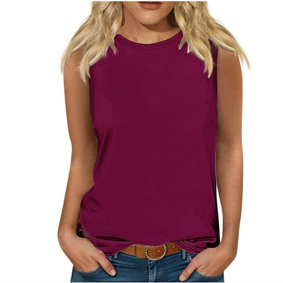 Cami Tank Tops for Women New Women's Casual Solid Sleeveless Round Neck Tops Blouse Womens Tees and Tanks Casual Tops for Women Pinks XL