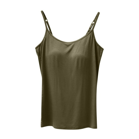 Cami Tops with Built in Bra Woman Modal Built-in Bra Padded Camisole Yoga Tanks Adjustable Spaghetti Strap Vest (Small, Army Green)