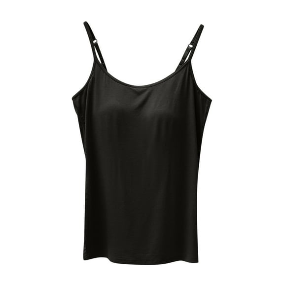 Cami Tops with Built in Bra Woman Modal Built-in Bra Padded Camisole Yoga Tanks Adjustable Spaghetti Strap Vest (XX-Large, Black)
