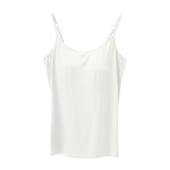 Cami Tops with Built in Bra Woman Modal Built-in Bra Padded Camisole Yoga Tanks Adjustable Spaghetti Strap Vest (XX-Large, White)