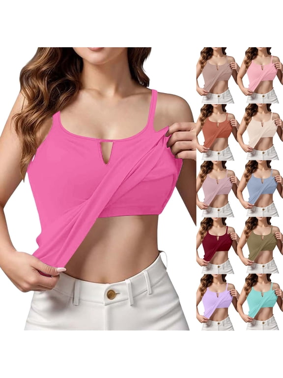 Cami with Built In Bra for Women 2 In 1 Slim Fit Casual Tank Top Activewear Gym Sports Basic Vests Ladies Cami Top
