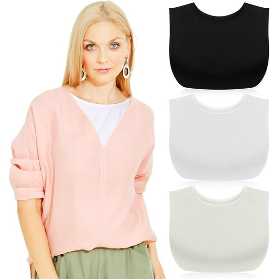 Camicover 3 Pieces Fake Collars for Women Modesty Panels Crew Collar Neckline Cleavage Cover for Women Under Blouses Favors