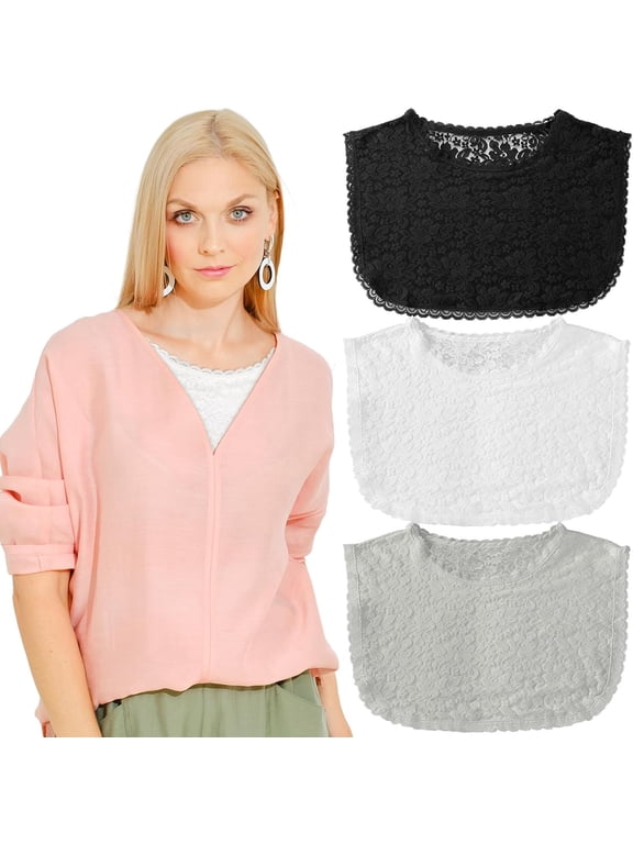 3 Pieces Lace False Collar for Women Modesty Panels Cleavage Cover Lace Crew Collar for Women Under Blouses Favors