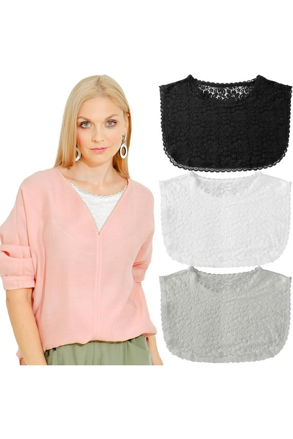 3 Pieces Lace False Collar for Women Modesty Panels Cleavage Cover Lace Crew Collar for Women Under Blouses Favors