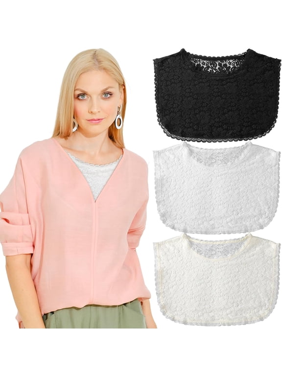 3 Pieces Lace False Collar for Women Modesty Panels Cleavage Cover Lace Crew Collar for Women Under Blouses Favors