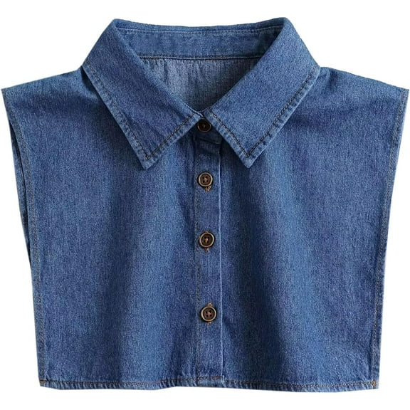 Camicover Denim Fake Collar Detachable Dickey Collar Half Shirts Blouse False Collar Top for Women Girls Medium