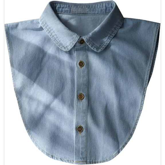 Camicover Denim Fake Collar Detachable Dickey Collar Half Shirts Blouse False Collar Top for Women Girls Medium