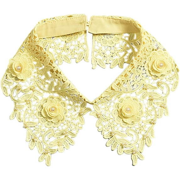 Camicover  Solid Color Hollow-Out Floral Peral Decorative Detachable Fake Collar Choker Blouse Collar for Women Girls