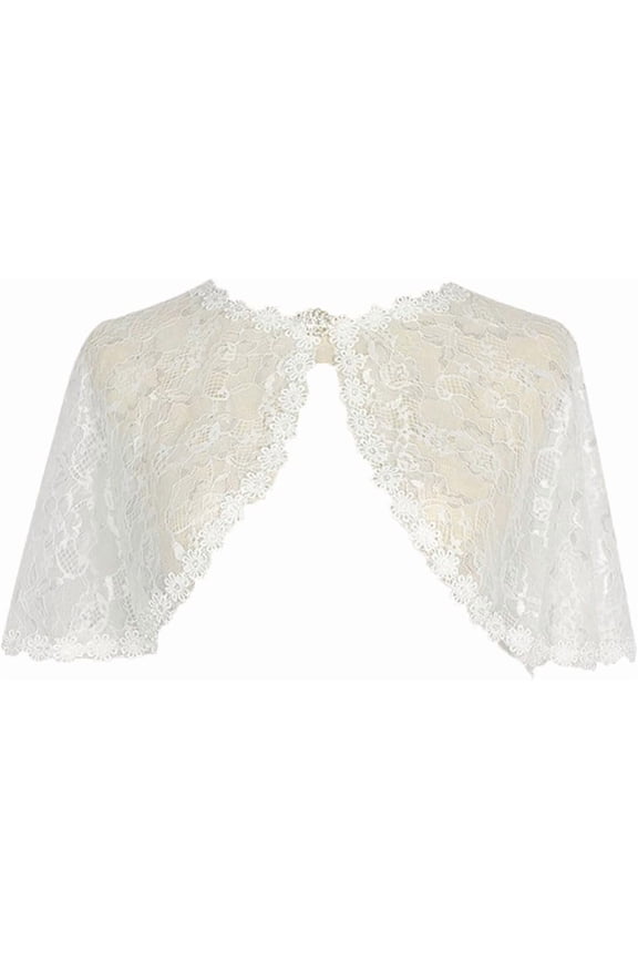 Women's Lace Wedding Shawl Cloak Bride's Formal Dress With Floral Button Neck