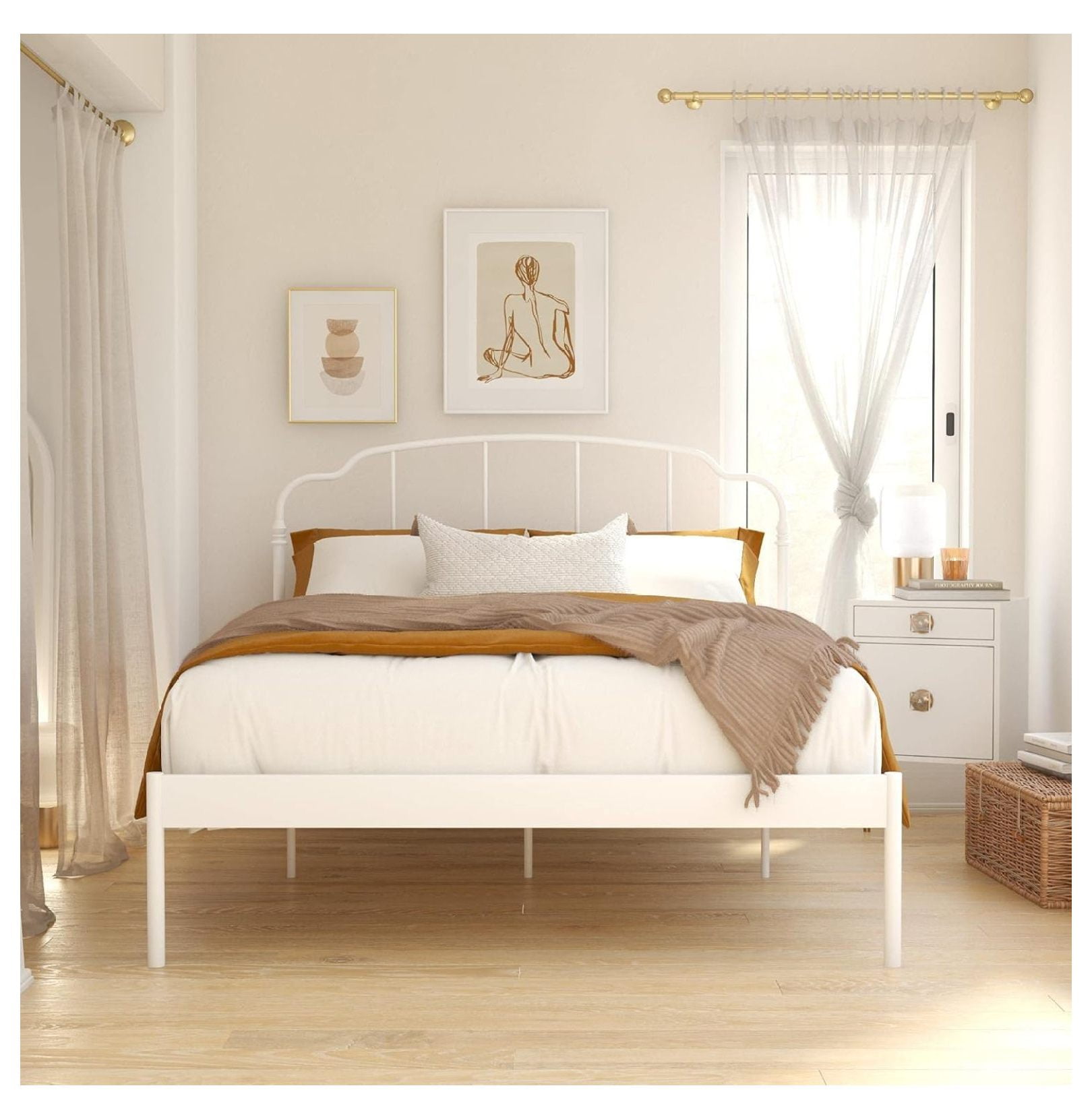 Camie Metal Bed, Adjustable Base Height, No Box Spring Needed, Full