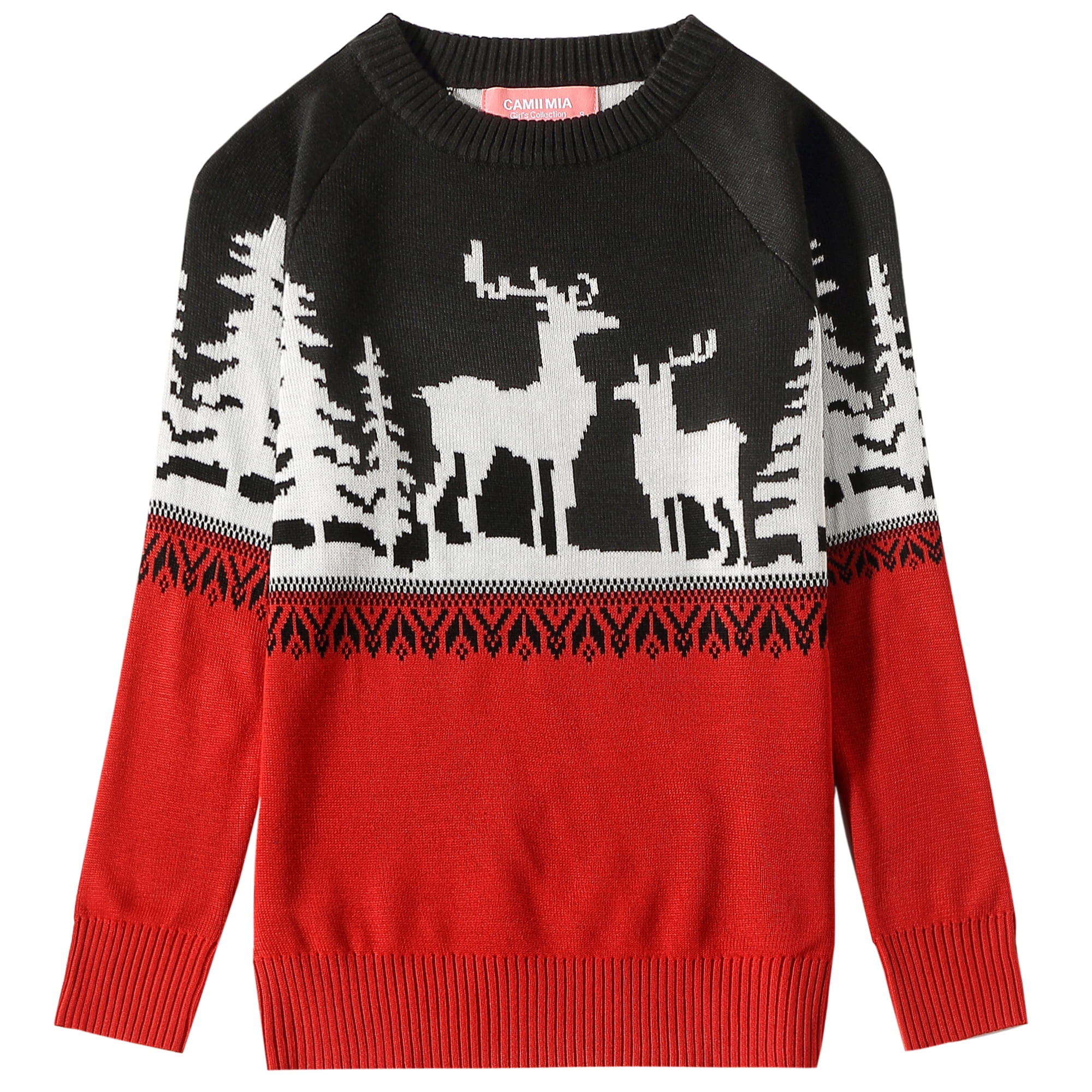 Camii Mia Big Girls Ugly Christmas Sweater Knite Pullover Xmas Reindeer Elk Girls  Sweaters 