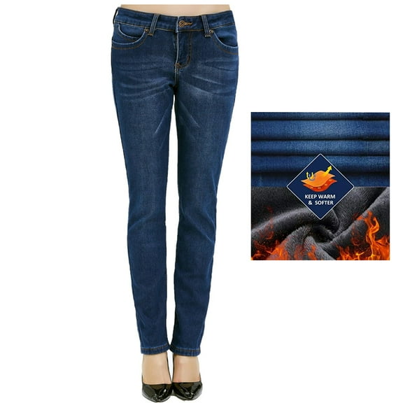 Camii Mia Fleece Lined Jeans for Women Winter Jeans Warm Pants Thermal Denim Jeggings Slim Fit Mid Rise Stretch