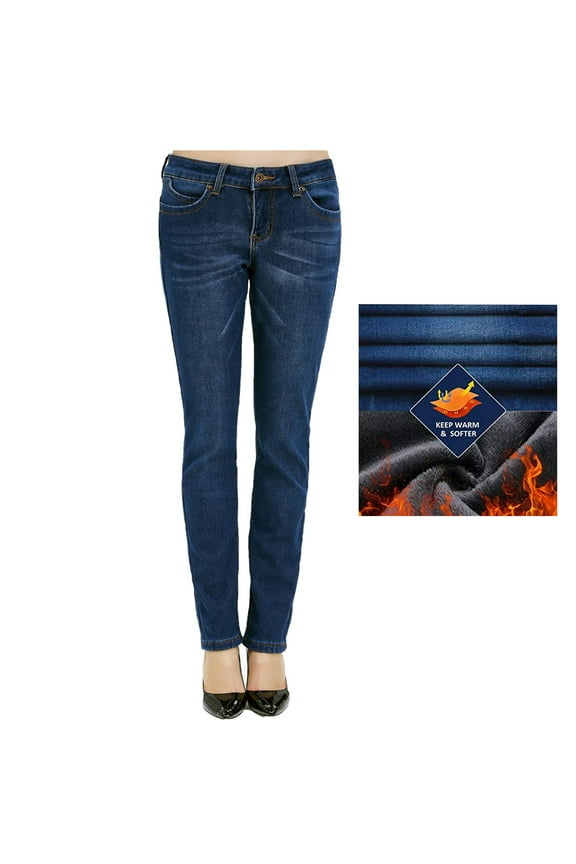 Fleece Lined Jeans for Women Winter Jeans Warm Pants Thermal Denim Jeggings Slim Fit Mid Rise Stretch