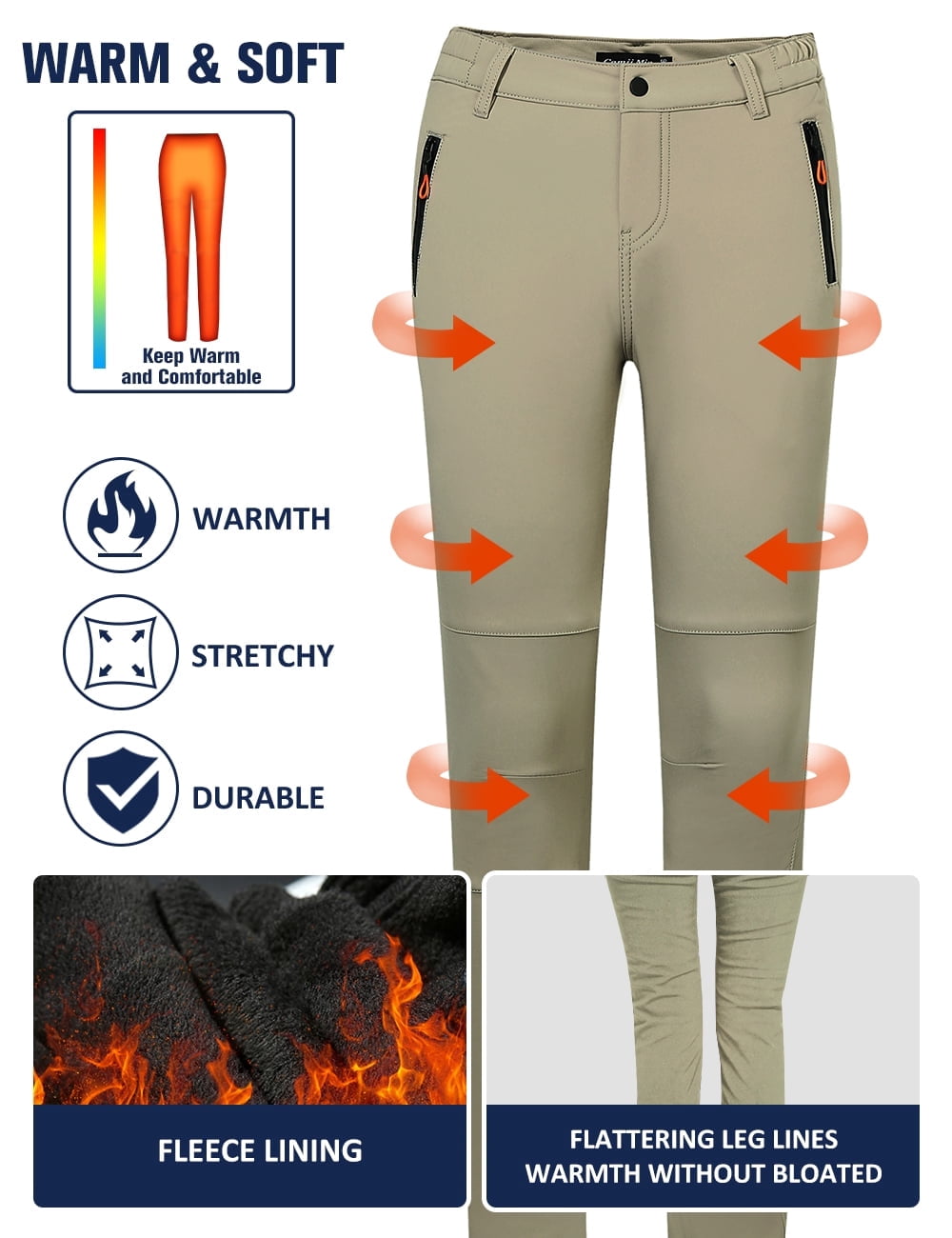 Camii Mia Snow Pants for Women Windproof Waterproof Ski Fleece Lined Pants Winter Warm Outdoor Hiking Pants