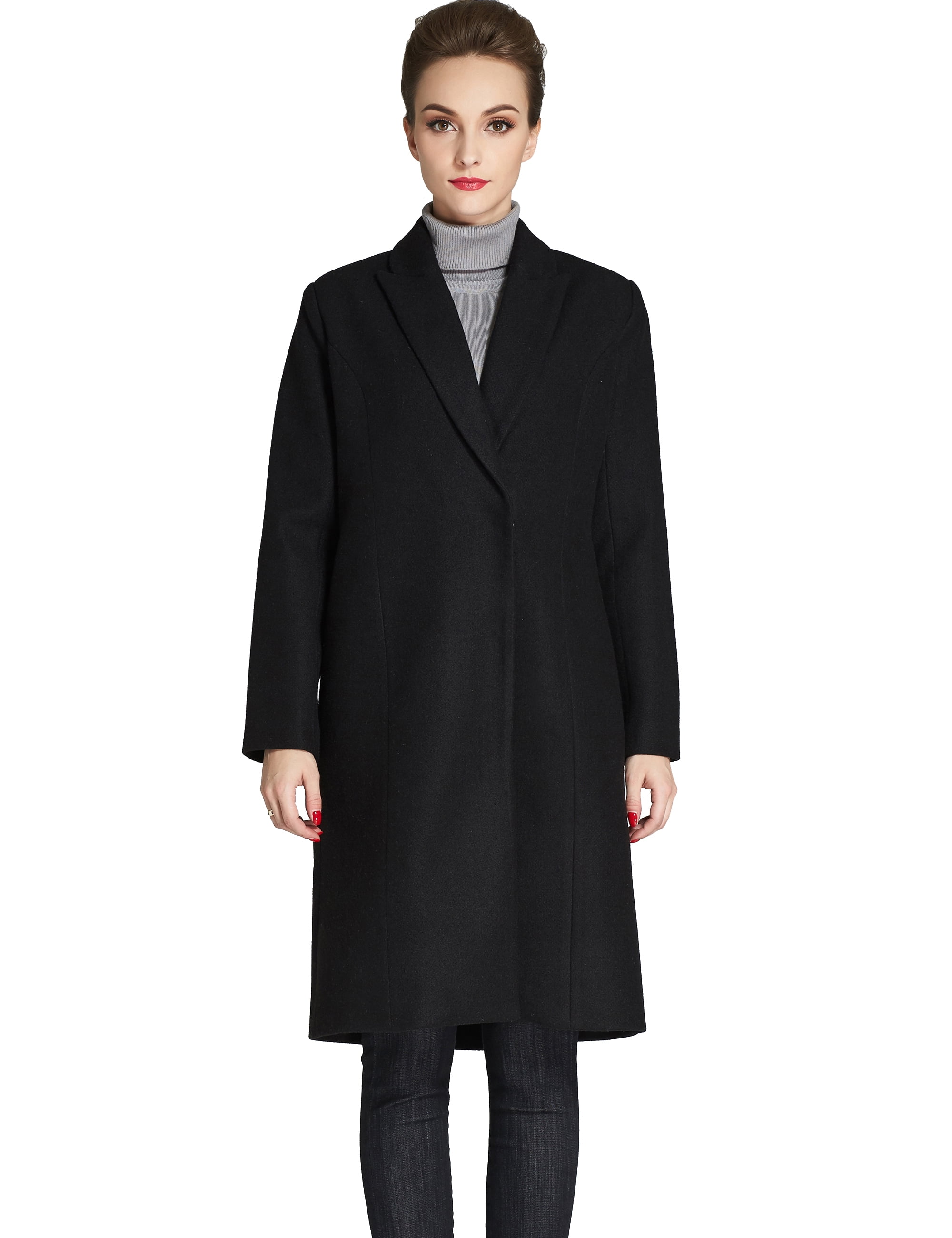 Camii Mia Women's Faux Wool Coat Elegant Lapel Trench Jacket Slim Long