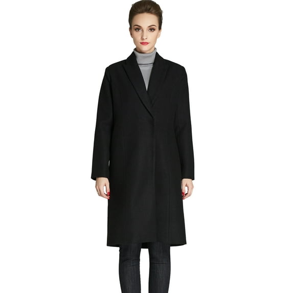 Camii Mia Women's Faux Wool Coat Elegant Lapel Trench Jacket Slim Long Coat Overcoat Outwear