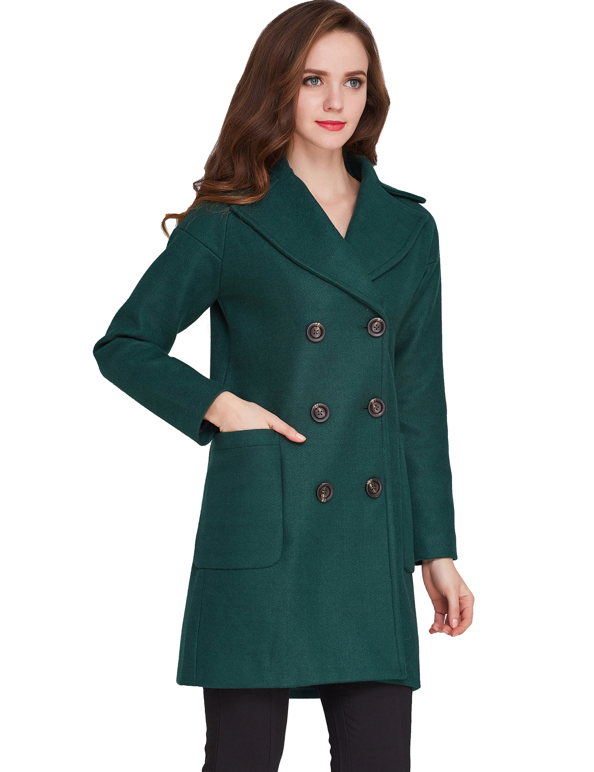 GRASWE Women's Plaid Pea Coat - Wool Blend, Double Breasted, Hooded, Mid-Length With Belt - View #6
