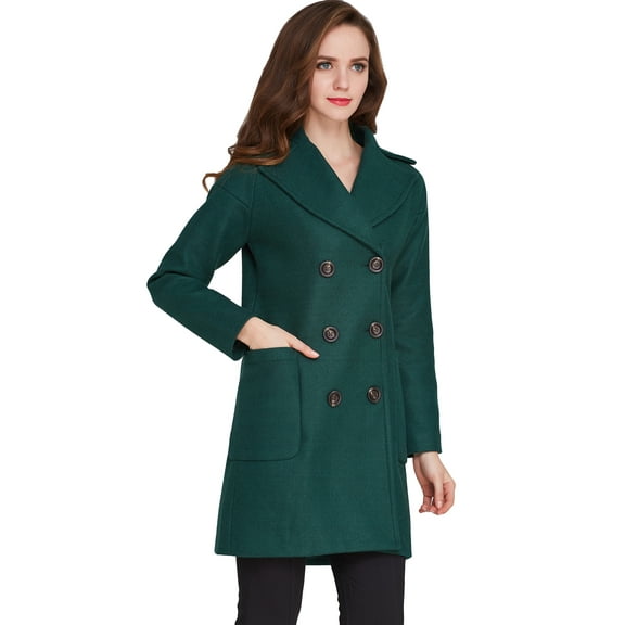 Camii Mia Women's Winter Coat Elegant Notched Lapel Double Breasted Trench Coat Mid Long Outwear