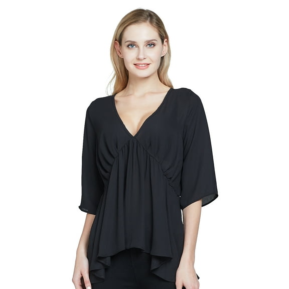 Camii Mia Womens Blouses V Neck 3/4 Sleeve Chiffon Blouses Tops