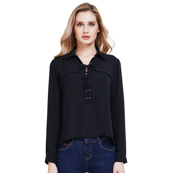 Camii Mia Womens Long Sleeve Bandage Shirts Tops