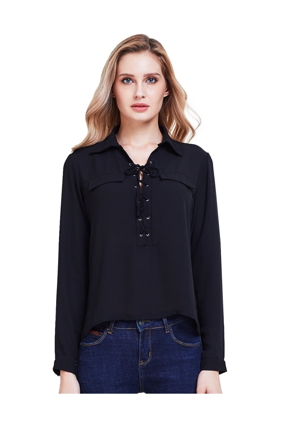 Womens Long Sleeve Bandage Shirts Tops