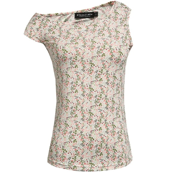 Camii Mia Womens T-Shirts Sleeveless Crewneck Floral Tee