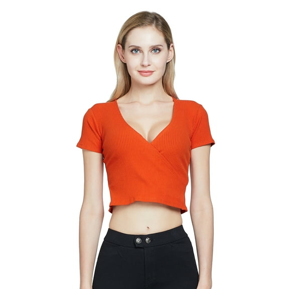 Camii Mia Womens T-Shirts V Neck Short Sleeve Tee Crop Tops