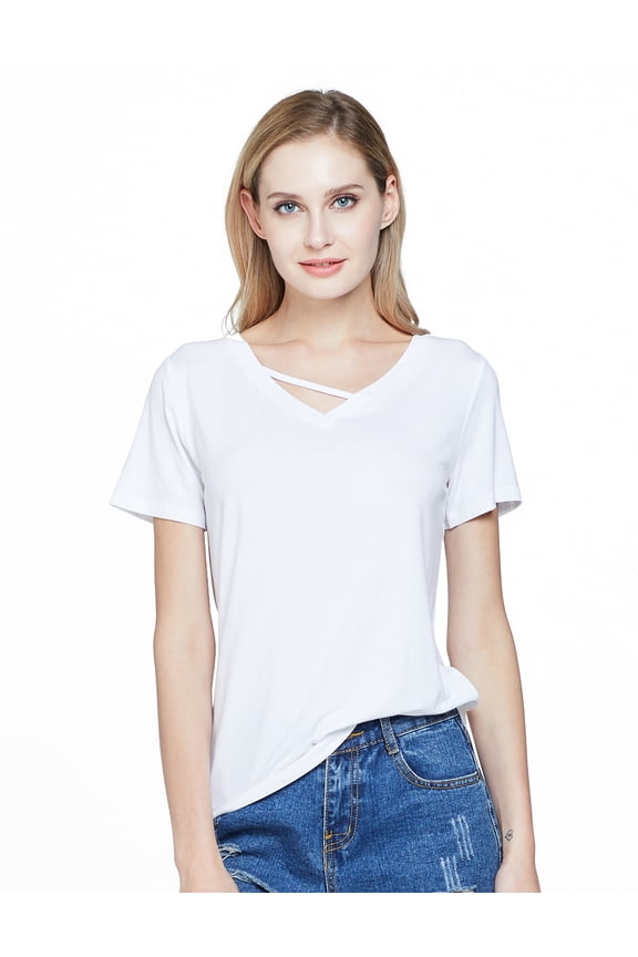 Womens T-Shirts White V Neck Short Sleeve Tee