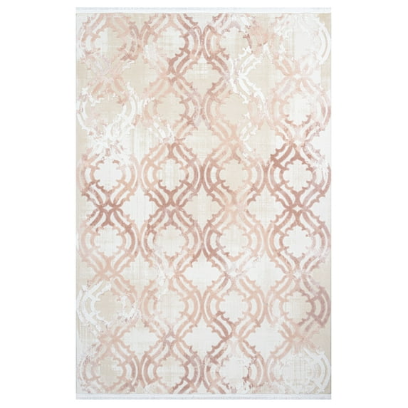 Camila Cream Abstract Bamboo Area Rugs for Living Room Jacquard Textured Modern Rugs Soft Geometric Rug for Bedroom Washable Rug Non-Slip Bohemian Carpet Perfect for Dining Room Office Beige