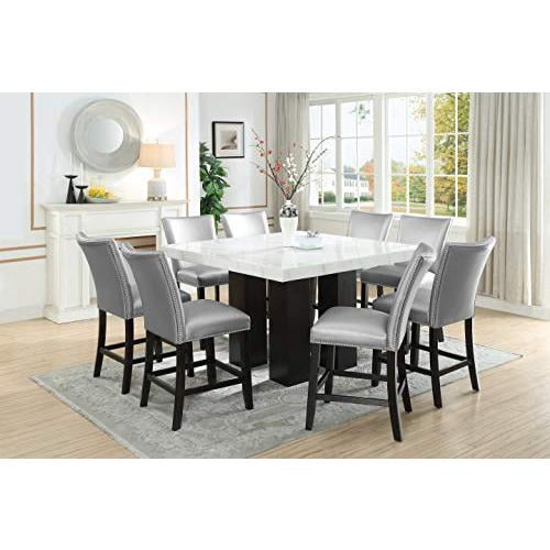 Camila Marble Top Square 9 Piece Counter Height Dining Set Silver