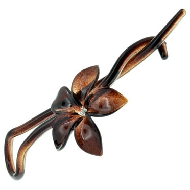 Camila Paris CP1592 French Hair Barrette Pin Clips for Girls, Flower, Tortoise Shell, No Metal Parts, Strong Hold Grip Hair Clips for Women, No Slip Styling Girls Hair Accessories, Made in France