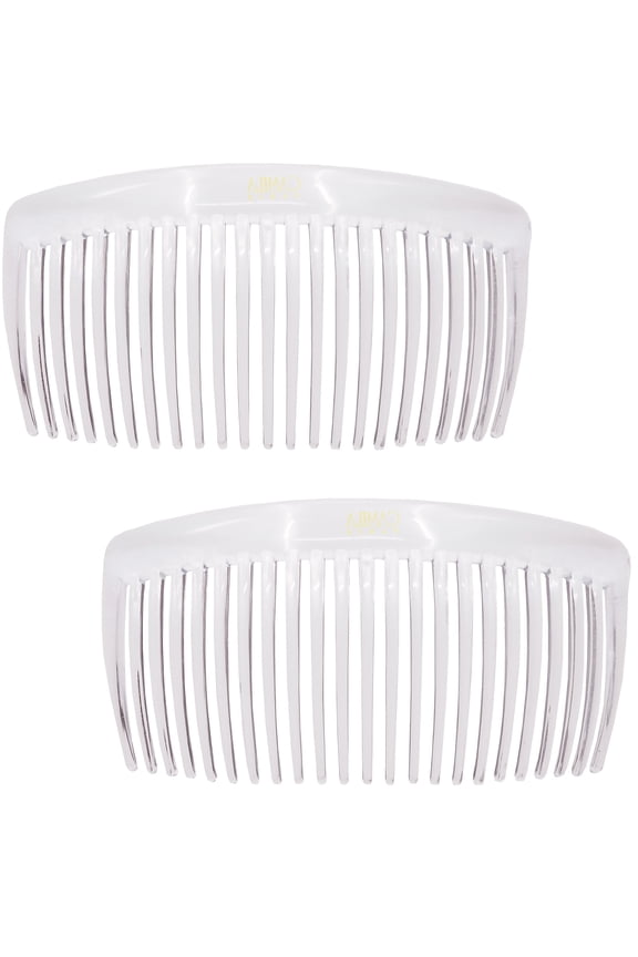 Paris CP2911 French Side Combs Large Curved, Clear French Twist Hair Combs Decorative, Strong Hold Hair Clips for Women Bun Chignon Up-Do, No Slip Styling Girls Hair Accessories, Made in France