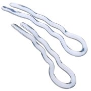 Camila Paris CP3514 French Twist Stick Hair Fork, 2 Medium Wavy U Shaped Hair Pin Clip for Spiral Updo and Bun, Clear, Fashion Flexible Durable Styling Hair Accessories for Women, Made in France