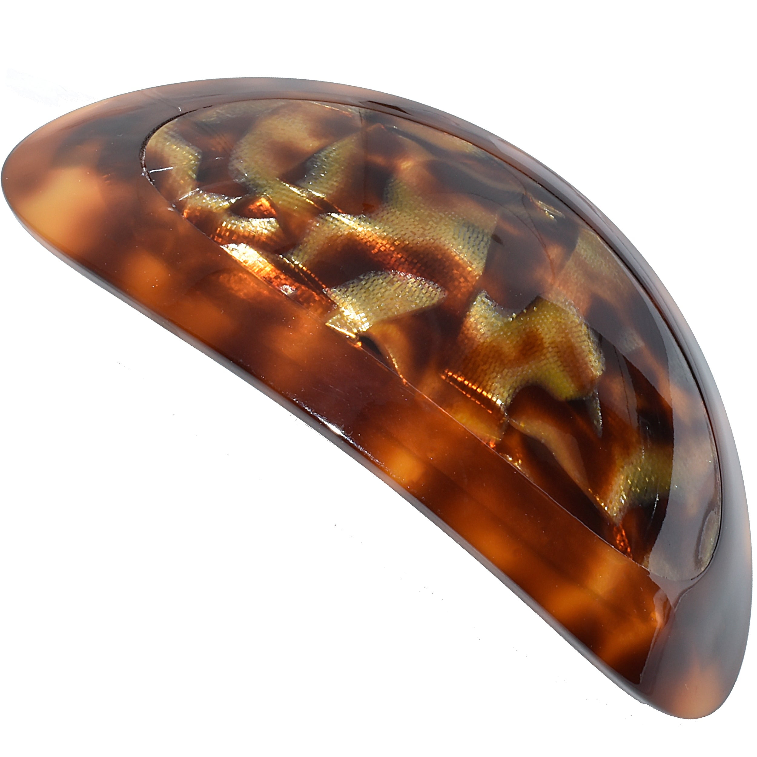 Camila Paris CP3644 French Hair Barrette Clip Oval Brown and Onyx, Strong Hold Grip Hair Clips for Women, No Slip Rubberized Metal Closure, Durable Styling Girls Hair Accessories, Made in France