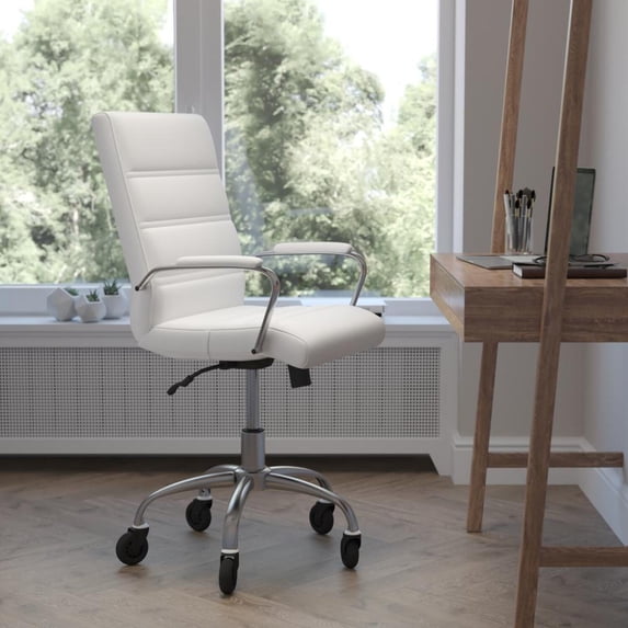 Flash Furniture Camilia Ergonomic LeatherSoft Swivel Executive Chair with Transparent Roller Wheels