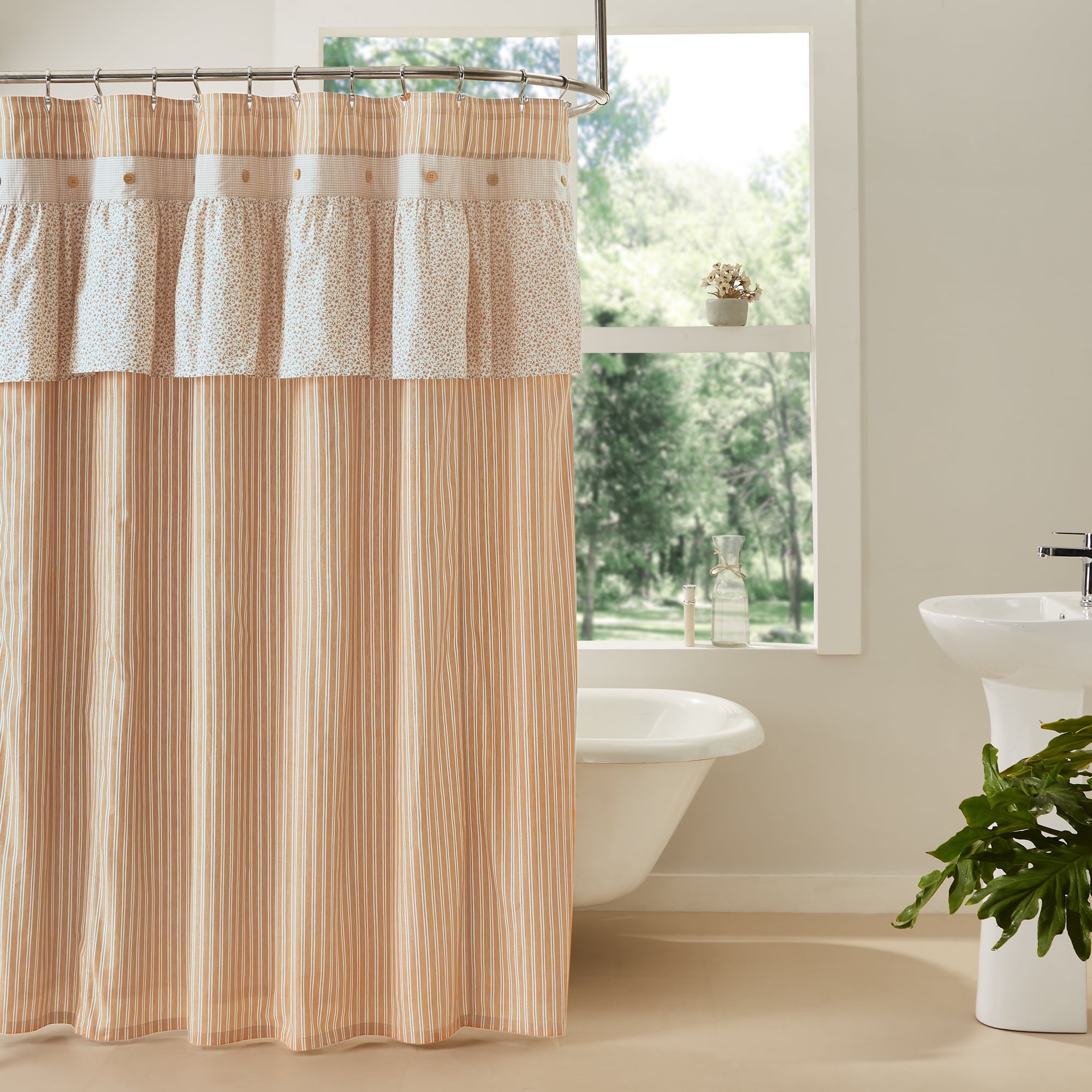 Camilia Golden Tan and Creme Ruffled Fabric Shower Curtain 72x72