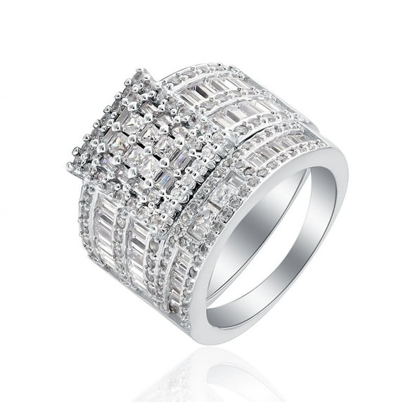 Camilla Wedding Ring Set Women CZ Engagement Ring Matching Band Ginger Lyne Collection