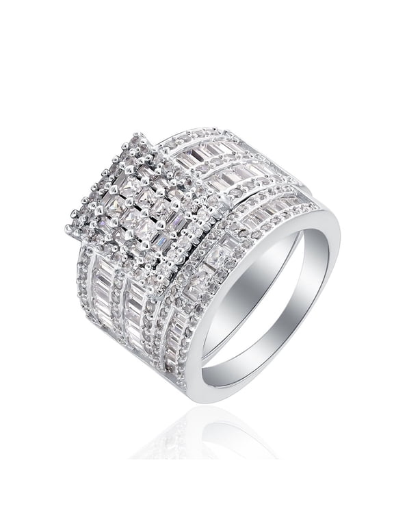 Camilla Wedding Ring Set Women CZ Engagement Ring Matching Band Ginger Lyne Collection