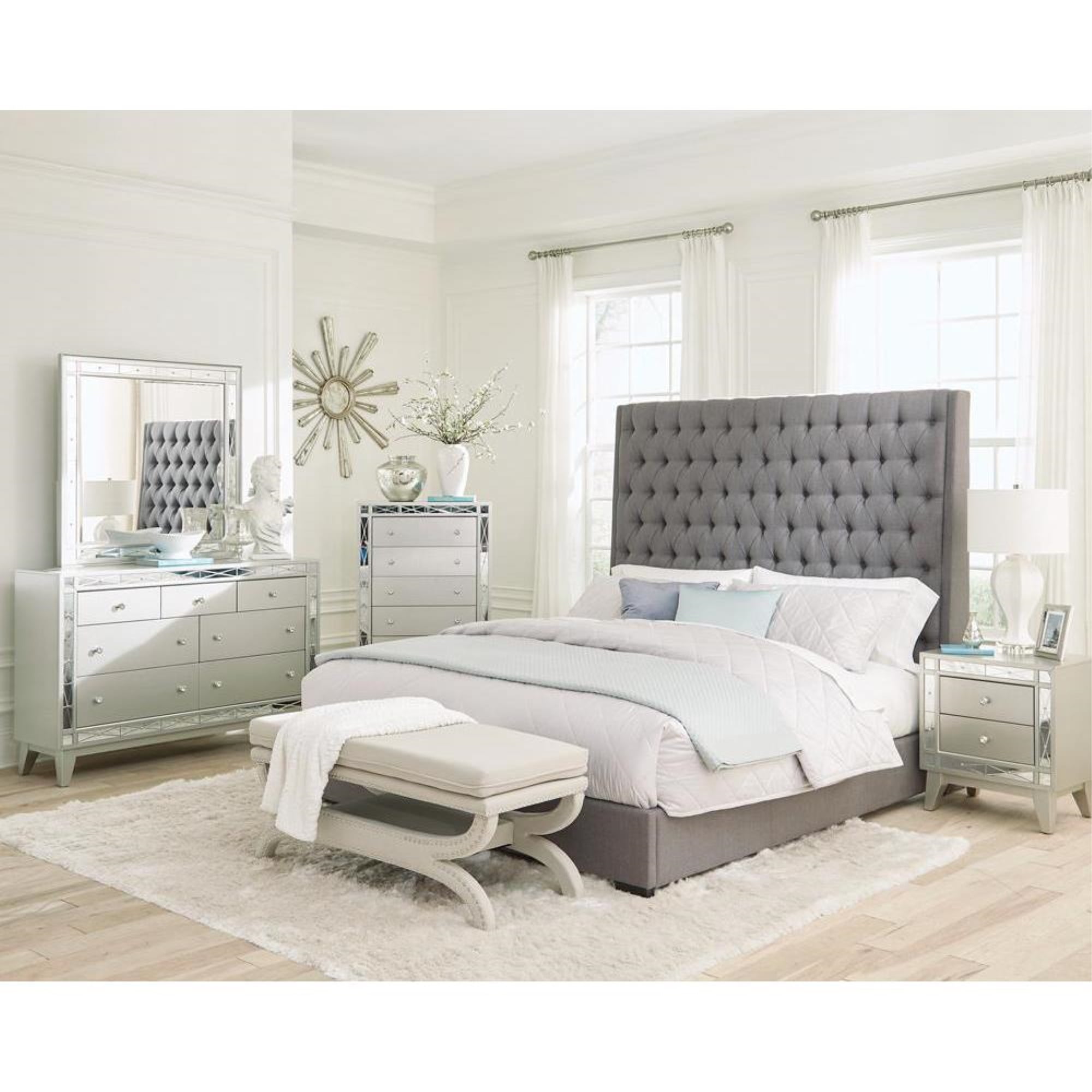 Camille 5-piece Eastern King Bedroom Set Grey and Metallic Mercury