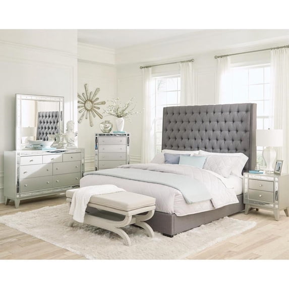Camille 5-piece Queen Bedroom Set Grey and Metallic Mercury
