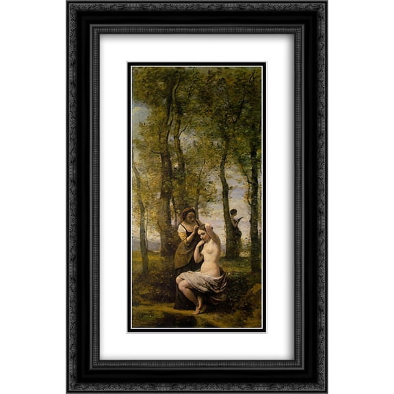 Camille Corot 2x Matted 16x24 Black Ornate Framed Art Print 'Landscape with Figures'