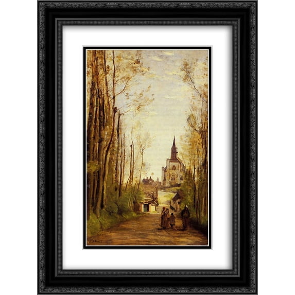 Camille Corot 2x Matted 18x24 Black Ornate Framed Art Print 'Marissal, Path to the Front of the Church'