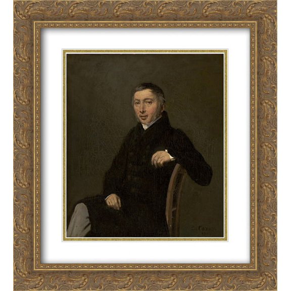 Camille Corot 2x Matted 20x22 Gold Ornate Framed Art Print 'Portrait of Laurent Denis Sennegon'