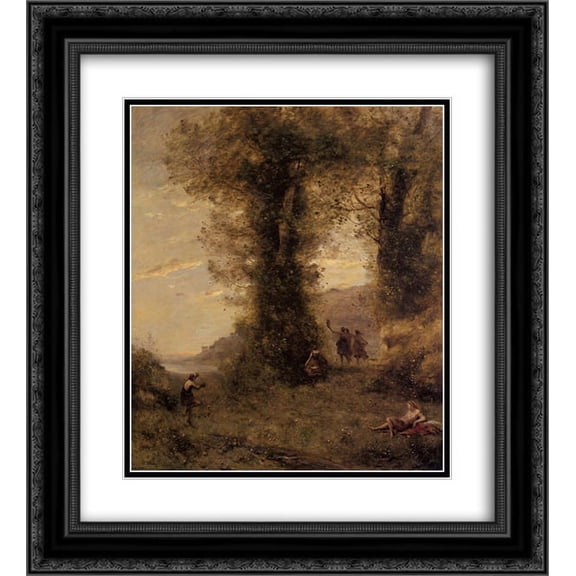 Camille Corot 2x Matted 20x24 Black Ornate Framed Art Print 'Pastorale'
